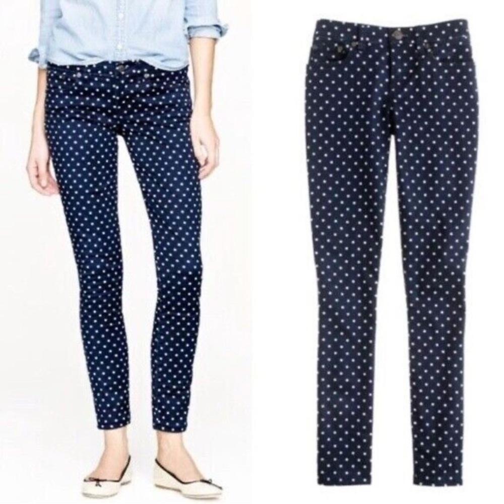 J. Crew Navy Polka Dot Skinny Jeans